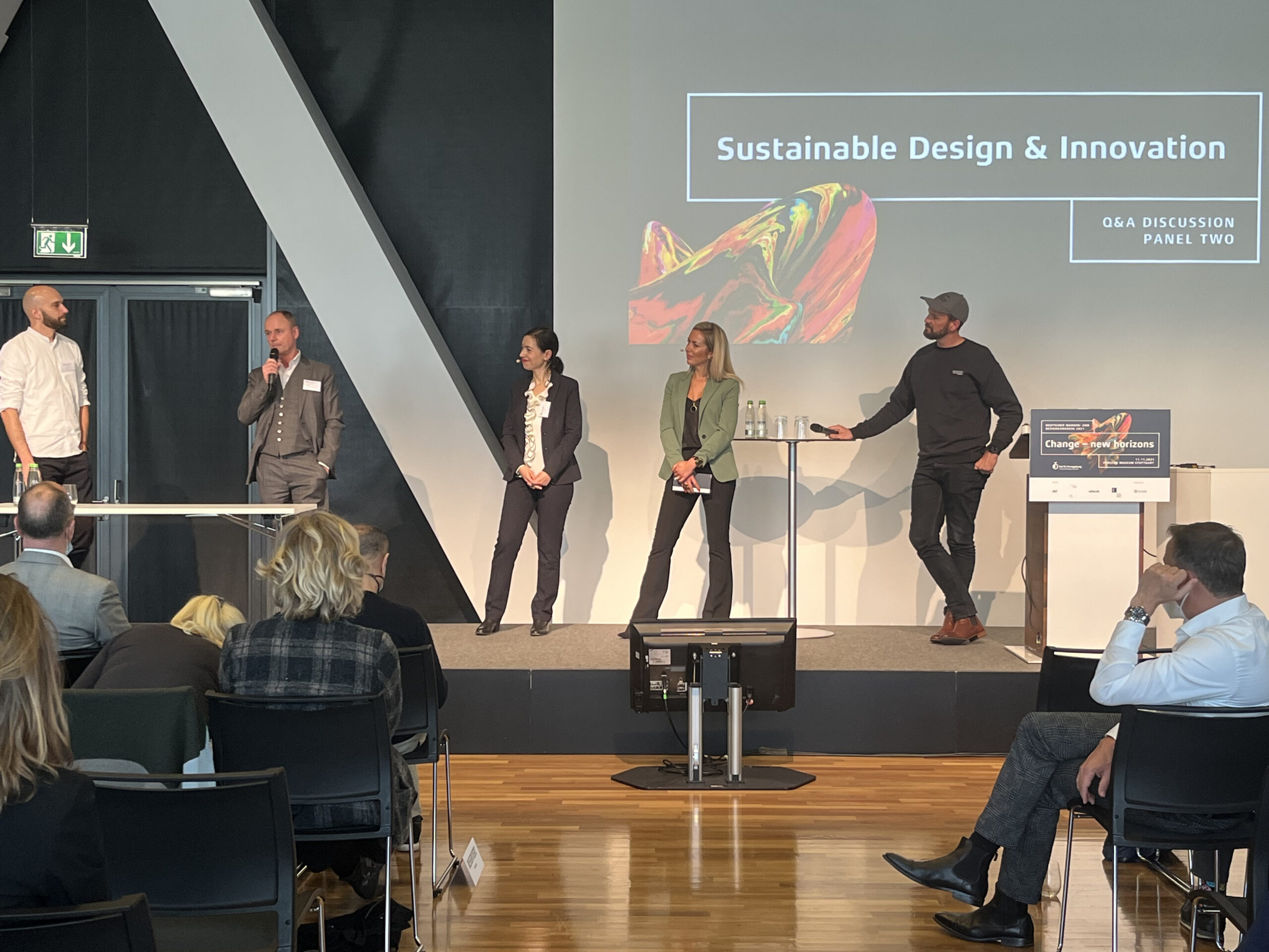 Ines Marbach moderates a panel about sustainable design and innovation